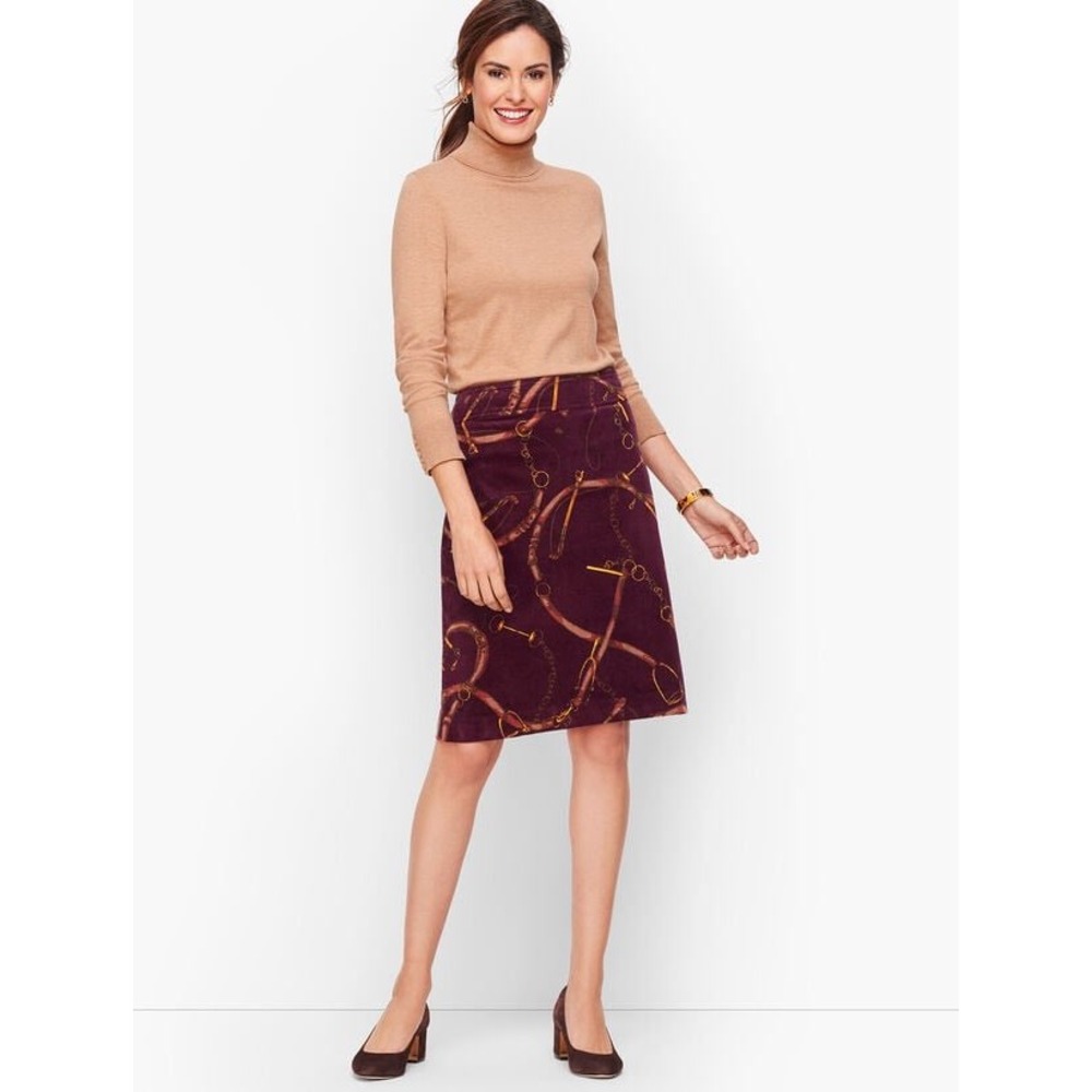 NWT Talbots Corduroy Equestrian Print Old Money Skirt Burgundy Size 10‎ Preppy
